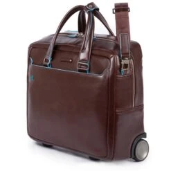 Piquadro Black Square Briefcase With Wheels Brown -Mode Bagage Winkel image 1321